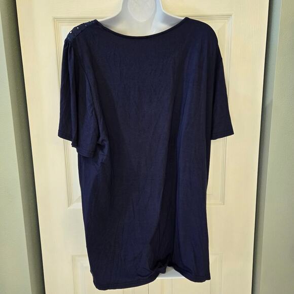 Papermoon Eyelet detail keyhole blue flowy Office church work wear Stitch Fix - Picture 2 of 7